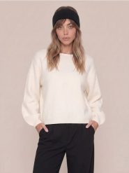 Sweter chunky z szerokimi rękawami - kremowy. Białe swetry Sinsay, l, bez wzorów, bez ramiączek. Za 59.99 zł.