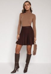 Brązowa Plisowana Spódnica z Wiskozą z Wysokim Stanem Nesadoe. Brązowe spódnice Born2be, do pracy, m, bez wzorów, z koronki, biznesowe, mini, koszulowe. Za 89.99 zł.