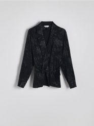 Koszula z ozdobnym wiązaniem - czarny. Czarne koszule Reserved, l, bez wzorów, z tkaniny, bez kołnierzyka, bez ramiączek. W wyprzedaży za 119.99 zł.