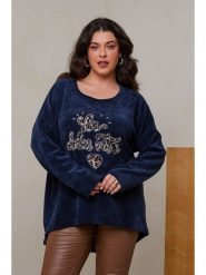 Curvy Lady Sweter w kolorze granatowym rozmiar: 40/42. Niebieskie swetry Curvy Lady, z aplikacjami, ze splotem, klasyczne, bez ramiączek. Za 147.56 zł.