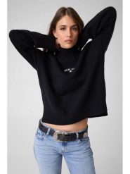 Guess Jeans Sweter 184168 Czarny Classic Fit. Czarne swetry Guess Jeans, xxl, z aplikacjami, z jeansu, bez ramiączek. Za 389.99 zł.