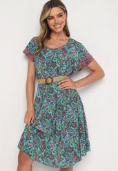 Zielona Wiskozowa Sukienka Rozkloszowana we Wzór Paisley Mastis. Zielone sukienki Born2be, na imprezę, uniwersalny, bez wzorów, z wiskozy, eleganckie, bez kołnierzyka, bez ramiączek, midi, rozkloszowane. Za 99.99 zł.