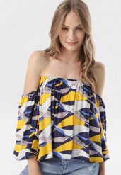 Granatowo-Żółta Bluzka Adreney. Niebieskie bluzki Born2be, s, bez wzorów, bez kołnierzyka, bez ramiączek. Za 59.99 zł.