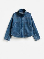 Jeansowa kurtka - granatowy. Niebieskie kurtki Reserved, l, bez wzorów, z bawełny, bez kaptura. Za 159.99 zł.