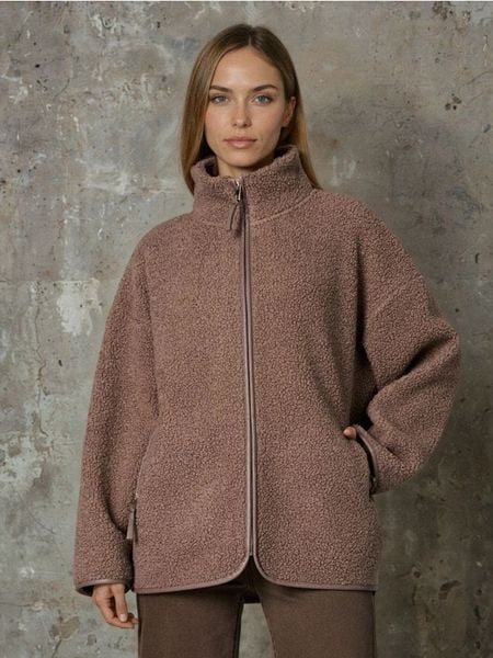 Rozpinana bluza z sherpy - brązowy. Brązowe bluzy Sinsay, l, bez wzorów, bez ramiączek, bez kaptura. Za 79.99 zł.