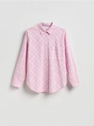 Bawełniana koszula w kratkę - różowy. Czerwone koszule Reserved, l, bez wzorów, z bawełny, bez kołnierzyka, bez ramiączek. Za 99.99 zł.