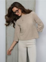 Sweter basic - beżowy. Brązowe swetry Sinsay, l, bez wzorów, bez ramiączek. Za 49.99 zł.