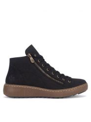 Rieker Trzewiki Z6610-00 Czarny. Czarne botki Rieker, bez wzorów, ze skóry, bez obcasa, na płaskiej podeszwie, bez zapięcia. Za 279.99 zł.