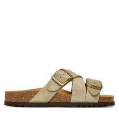 Klapki Scholl. Zielone klapki Scholl, bez wzorów, bez obcasa, bez zapięcia. Za 379.99 zł.