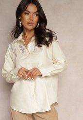 Ciemnobeżowa Bawełniana Koszula z Cekinami Donithiel. Brązowe koszule Renee, l, bez wzorów, z bawełny, eleganckie, bez kołnierzyka, bez ramiączek. W wyprzedaży za 75.99 zł.