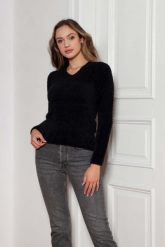 Sweter z Dekoltem w Szpic - Czarny. Czarne swetry Lanti, l, bez wzorów, z materiału, bez ramiączek. Za 229.90 zł.