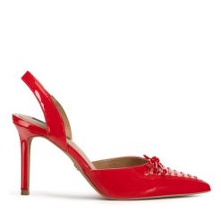 Sandały Nine West. Czerwone sandały Nine West, bez wzorów, bez obcasa, na szpilce, bez zapięcia. Za 229.99 zł.