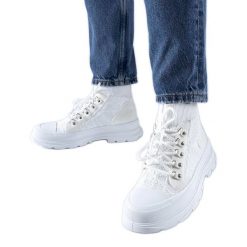 Białe wysokie materiałowe trampki Casalma. Białe trampki bez wzorów, z gumy, eleganckie, bez zapięcia. Za 73.01 zł.
