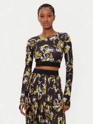 Versace Jeans Couture Bluzka 78HAH218 Czarny Slim Fit. Czarne bluzki Versace Jeans Couture, bez wzorów, z jeansu, bez kołnierzyka, bez ramiączek. Za 389.99 zł.