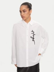 Hugo Koszula Exifa 50523430 Biały Oversize. Białe koszule Hugo, bez wzorów, z bawełny, bez kołnierzyka, bez ramiączek. Za 259.99 zł.