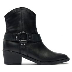 Kowbojki Tamaris. Czarne botki Tamaris, bez wzorów, bez obcasa, na słupku, bez zapięcia. Za 319.99 zł.