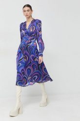 Morgan sukienka kolor fioletowy midi rozkloszowana. Fioletowe sukienki Morgan, bez wzorów, z tkaniny, bez kołnierzyka, bez ramiączek, maxi, rozkloszowane. Za 489.99 zł.
