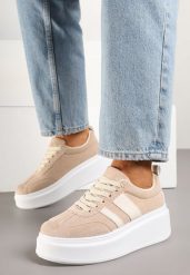 Ciemnobeżowe Sneakersy Typu Kultowe Tenisówki na Platformie Redoreve. Brązowe trampki Renee, bez wzorów, z jeansu, klasyczne, bez zapięcia. W wyprzedaży za 67.99 zł.