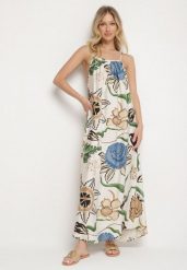 Jasnobeżowa Sukienka z Wiskozą i Lnem w Kwiaty Rinetia. Brązowe sukienki Born2be, na spacer, l, bez wzorów, z wiskozy, eleganckie, bez kołnierzyka, bez ramiączek, maxi, sportowe. W wyprzedaży za 55.24 zł.