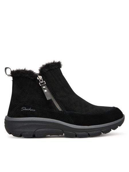 Skechers Botki Easy Going 167862/BLK Czarny. Czarne botki Skechers, bez wzorów, ze skóry, bez obcasa, na płaskiej podeszwie, bez zapięcia. Za 399.99 zł.