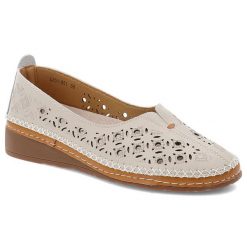 Beżowe Półbuty S.Barski Wsuwane Obuwie Damskie. Brązowe półbuty wsuwane S.BARSKI, w ażurowe wzory, ze skóry, eleganckie, bez obcasa. Za 170.99 zł.