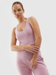 4F Top slim gładki damski - różowy M. Czerwone topy 4f, m, bez wzorów, z bawełny, sportowe, bez kołnierzyka, bez ramiączek. W wyprzedaży za 19.99 zł.