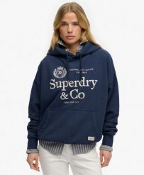 Superdry Bluza Luxe Casual haftowana fason relaxed. Niebieskie bluzy z kapturem Superdry, bez wzorów, z bawełny. Za 308.50 zł.