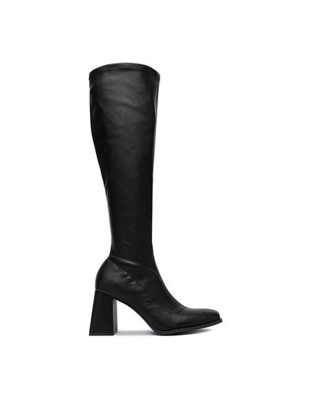 DeeZee Kozaki BZRB0804-5 Czarny. Czarne kozaki DeeZee, bez wzorów, ze skóry, bez obcasa, na słupku, bez zapięcia. Za 239.99 zł.