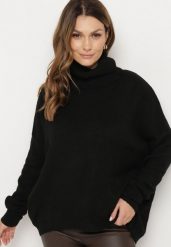 Czarny Golf z Wełną i Wiskozą o Prostym Kroju Elrinnis. Czarne swetry Born2be, bez wzorów, z jeansu, eleganckie, bez ramiączek. W wyprzedaży za 84.99 zł.