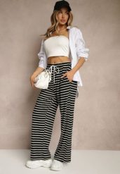Czarne Spodnie z Wiskozą o Szerokim Kroju High Waist w Paski Bormio. Czarne jeansy Renee, bez wzorów, z jeansu, z podwyższonym stanem. W wyprzedaży za 47.99 zł.