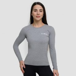 Koszulka damska joga z długim rękawem szara Basic. Szare t-shirty sportowe GYMBEAM, xs, bez wzorów, z bawełny, bez ramiączek, na fitness i siłownię. Za 68.90 zł.