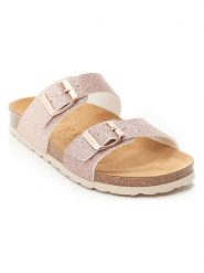 Mandel Klapki w kolorze jasnoróżowym rozmiar: 40. Różowe klapki Mandel, bez wzorów, klasyczne, z otwartym noskiem, bez obcasa, bez zapięcia. Za 154.45 zł.