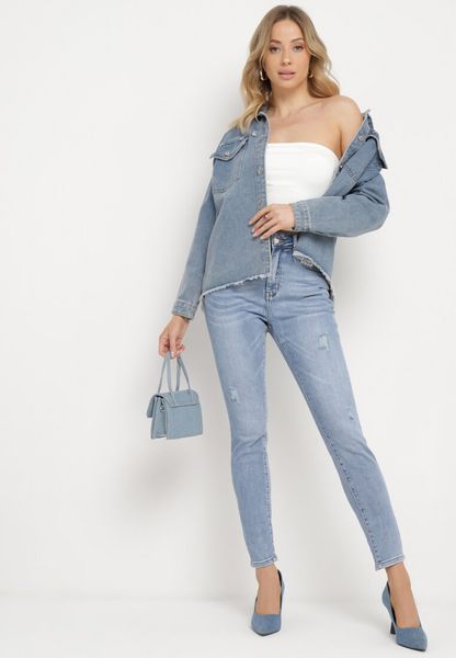 Jasnoniebieskie Jeansy Skinny z Bawełny Ozdobione Przetarciami i Dziurami Astoreta. Niebieskie jeansy Born2be, bez wzorów, z bawełny. Za 69.99 zł.