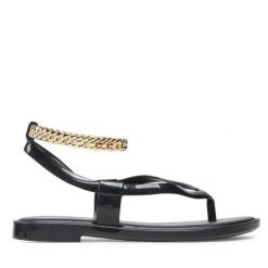 Sandały Melissa. Czarne sandały Melissa, bez wzorów, bez obcasa, na płaskiej podeszwie, bez zapięcia. Za 219.99 zł.