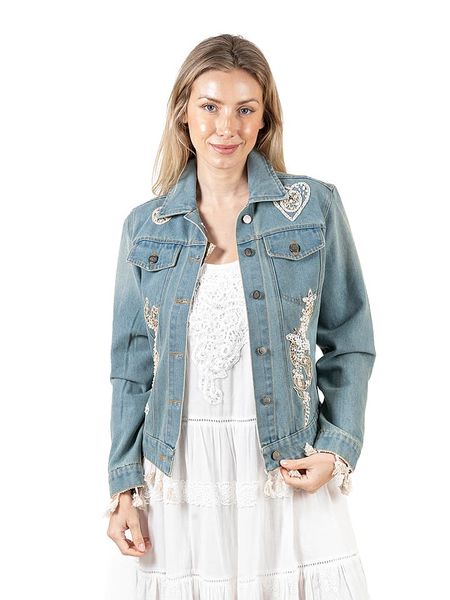 Isla Bonita by SIGRIS Kurtka dżinsowa w kolorze błękitnym rozmiar: S. Niebieskie kurtki Isla Bonita by SIGRIS, s, z aplikacjami, z bawełny, bez kaptura. Za 206.91 zł.