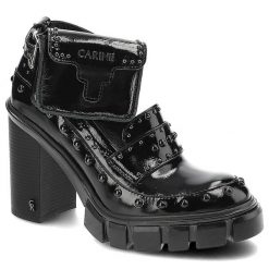 Czarne Półbuty Carinii Modne Eleganckie Buty Damskie. Czarne półbuty wsuwane Carinii, bez wzorów, ze skóry, eleganckie, bez obcasa, na słupku. Za 390.00 zł.