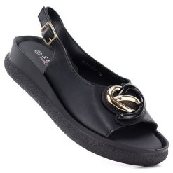 Skórzane sandały damskie na platformie czarne S.Barski 61-6047. Czarne sandały S.BARSKI, bez wzorów, ze skóry, bez obcasa, na platformie, bez zapięcia. Za 179.99 zł.