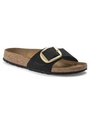 Birkenstock Skórzane klapki "Madrid" w kolorze czarnym rozmiar: 38. Czarne klapki Birkenstock, bez wzorów, klasyczne, z otwartym noskiem, bez obcasa, bez zapięcia. Za 402.20 zł.