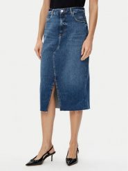 BOSS Spódnica jeansowa midi 50512588 Niebieski Slim Fit. Niebieskie spódnice Boss, bez wzorów, z bawełny, midi. Za 439.99 zł.