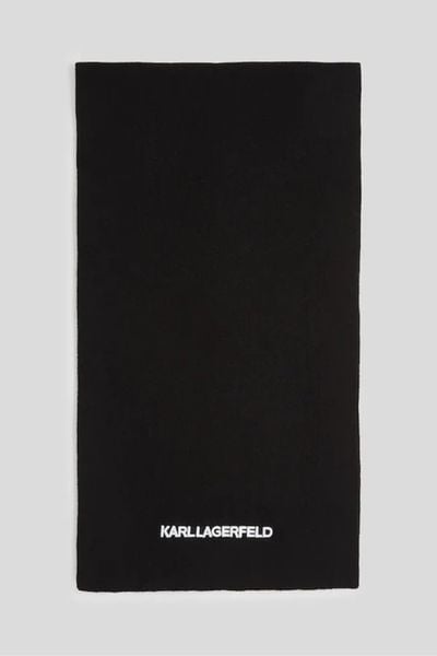 KARL LAGERFELD Czarny damski szalik z haftowanym logo. Czarne szaliki i kominy KARL LAGERFELD, na zimę, bez wzorów, z wełny, klasyczne. W wyprzedaży za 429.99 zł.