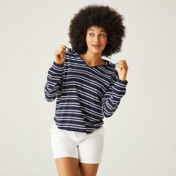 Minerve V-Neck damska bluza z kapturem. Niebieskie bluzy z kapturem Regatta, bez wzorów, z bawełny, z kapturem, trekkingowe. W wyprzedaży za 162.05 zł.