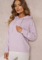 Fioletowa Gładka Bluza przez Głowę z Kapturem i Długimi Rękawami Eilee. Fioletowe bluzy Renee, l, bez wzorów, z kapturem. W wyprzedaży za 35.99 zł.