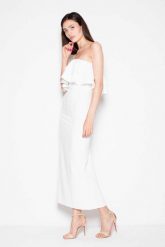 Ecru Sukienka Długa Elegancka z Falbankami. Czarne sukienki Venaton, l, bez wzorów, z elastanu, eleganckie, bez kołnierzyka, bez ramiączek, maxi. Za 299.00 zł.