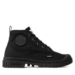 Trapery Palladium. Czarne traperki Palladium, bez wzorów, bez obcasa, bez zapięcia. Za 199.99 zł.
