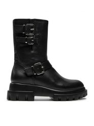 AGL Botki Chunky Biker D756589PGKD0711013 Czarny. Czarne botki AGL, bez wzorów, ze skóry, bez obcasa, na płaskiej podeszwie, bez zapięcia. Za 999.99 zł.
