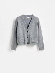 Kardigan z guzikami - szary. Szare swetry Reserved, l, bez wzorów, z dzianiny, bez ramiączek. Za 119.99 zł.