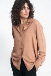 Koszula ze Złotymi Guzikami - Karmelowa. Żółte koszule Nife, xl, bez wzorów, z materiału, bez kołnierzyka, bez ramiączek. Za 209.90 zł.