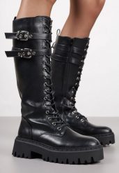 Czarne Kozaki Workery Vices z Ozdobnymi Klamrami Enorpie. Czarne kozaki Born2be, bez wzorów, z jeansu, eleganckie, bez obcasa, na płaskiej podeszwie, bez zapięcia. Za 199.99 zł.