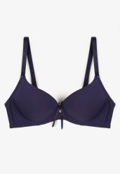 Granatowy Biustonosz z Efektem Push Up Zdobiony Kokardką Idalunea. Niebieskie biustonosze Renee, z aplikacjami. W wyprzedaży za 31.99 zł.