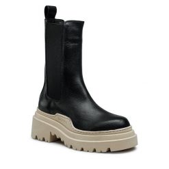 Sztyblety Badura. Czarne botki Badura, bez wzorów, bez obcasa, na słupku, bez zapięcia. Za 429.99 zł.